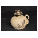 Ceramic lantern base with Leaf Motif - Round Cream Glaze, Metal Burner Top