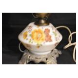 Table Lamp - Porcelain Floral Pattern With Yellow Flowers & Ruffled Shade