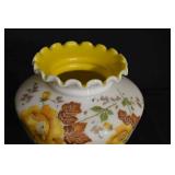 Table Lamp - Porcelain Floral Pattern With Yellow Flowers & Ruffled Shade