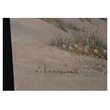 Seaside Dunes Painting - Woman in Pink Dress with Hat at the Beach (Signed)