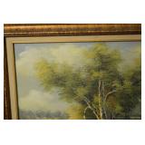 Framed Landscape Painting - River Scene with Trees, Ornate Gold Frame, 27.5 in x 25.5 in