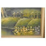 Framed Landscape Painting - River Scene with Trees, Ornate Gold Frame, 27.5 in x 25.5 in
