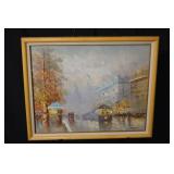 Cityscape Painting - Framed Impressionist Riverside Street Scene