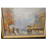 Cityscape Painting - Framed Impressionist Riverside Street Scene