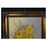 Sunflower Bouquet - Oil on Canvas Still Life in an Ornate Gold Frame