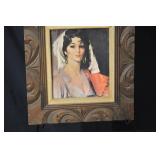 Framed Portrait of a Woman - Ornate Carved Wood Frame