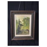 Framed Landscape Art Print - Ornate Dark Wood Frame - Linen Mat