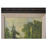 Framed Landscape Art Print - Ornate Dark Wood Frame - Linen Mat