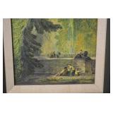 Framed Landscape Art Print - Ornate Dark Wood Frame - Linen Mat