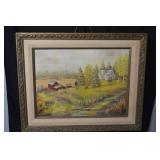 Rural Landscape Oil Painting - Framed with Barns & House, Autumn Scene