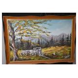 Landscape Painting - Autumn Scene with Vintage Wagon - Framed Wall Art