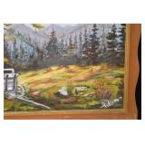 Landscape Painting - Autumn Scene with Vintage Wagon - Framed Wall Art