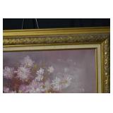 J. Ferrer Floral Still Life - Pink & White Chrysanthemums in Vase, Ornate Gold Frame