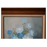 Peter Cox Blue Floral Still-Life - Signed in Wood Frame