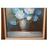 Peter Cox Blue Floral Still-Life - Signed in Wood Frame