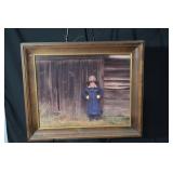 Framed Photograph - Child in Navy Blue Coat with Hat (Wood Frame)