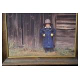 Framed Photograph - Child in Navy Blue Coat with Hat (Wood Frame)