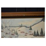 Winter Landscape Painting - Snowy Hills, Birch & Pine Trees - Framed Artwork