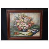 Framed Oil Painting - Floral Bouquet Still Life on Canvas, Wood Frame