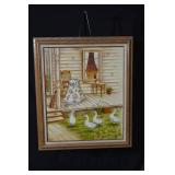 Framed Cottage Porch Scene Painting with Geese - Signature GENNER