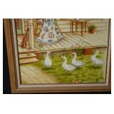 Framed Cottage Porch Scene Painting with Geese - Signature GENNER