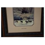 Horse Scene Framed Print - Snowy Landscape with Horses, Signed