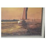 Sunset Sailboat Oil Painting - Framed Landscape, 14 x 18 in