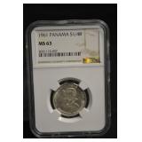 Panama S1/4B 1961 1/4 Balboa MS63 NGC Slab Coin