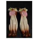 Miller Studio Cat Figurines - 1976 Pair, Green Eyes, Pink Bows, Brown Gradient Paws