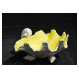 Shell-Shaped Ceramic Bowl with Yellow Glaze Interior - Decorative Tabletop Accent