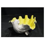 Shell-Shaped Ceramic Bowl with Yellow Glaze Interior - Decorative Tabletop Accent