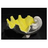 Shell-Shaped Ceramic Bowl with Yellow Glaze Interior - Decorative Tabletop Accent