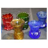 Hobnail Colored Glass Tumblers - 7-Piece Carnival Glass Set