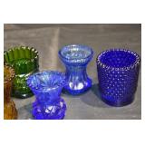 Hobnail Colored Glass Tumblers - 7-Piece Carnival Glass Set