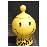 Yellow Smiley Face Ceramic Jar with Lid - Have a Happy Day