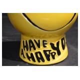 Yellow Smiley Face Ceramic Jar with Lid - Have a Happy Day