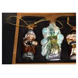 Glass Christmas Ornaments - Santa & Festive Figures in Wooden Box (Lot of 6)