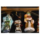 Glass Christmas Ornaments - Santa & Festive Figures in Wooden Box (Lot of 6)