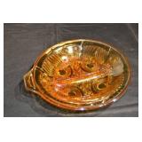 Amber Carnival Glass Bowl - Pressed Swirl Pattern With Rim Handle