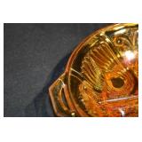 Amber Carnival Glass Bowl - Pressed Swirl Pattern With Rim Handle