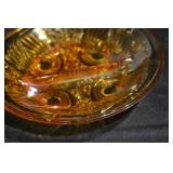 Amber Carnival Glass Bowl - Pressed Swirl Pattern With Rim Handle