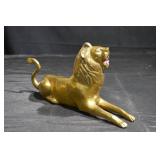 Gold Tone Lion Statue - Reclining Decorative Figurine