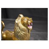 Gold Tone Lion Statue - Reclining Decorative Figurine