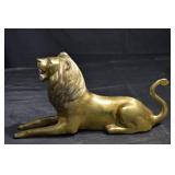 Gold Tone Lion Statue - Reclining Decorative Figurine