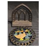 Cast Iron Gothic Arch Window Ornament & Circular Filigree Bird Frame