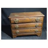 Small Wooden 3-Drawer Dresser with Ornate Brass Bail Pulls