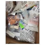Box of Assorted Electronic Connectors, Resistors, and Hardware Components