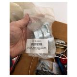 Box of Assorted Pneumatic and Plumbing Parts, Valves, Gauges, Fittings, and Tools