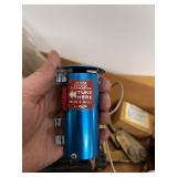 Box of Assorted Pneumatic and Plumbing Parts, Valves, Gauges, Fittings, and Tools