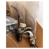 Box of Assorted Pneumatic and Plumbing Parts, Valves, Gauges, Fittings, and Tools